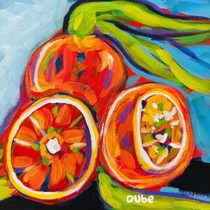 Abstract Painting Oranges 9x12" Canvas Collectible Art Hand Painted Modern